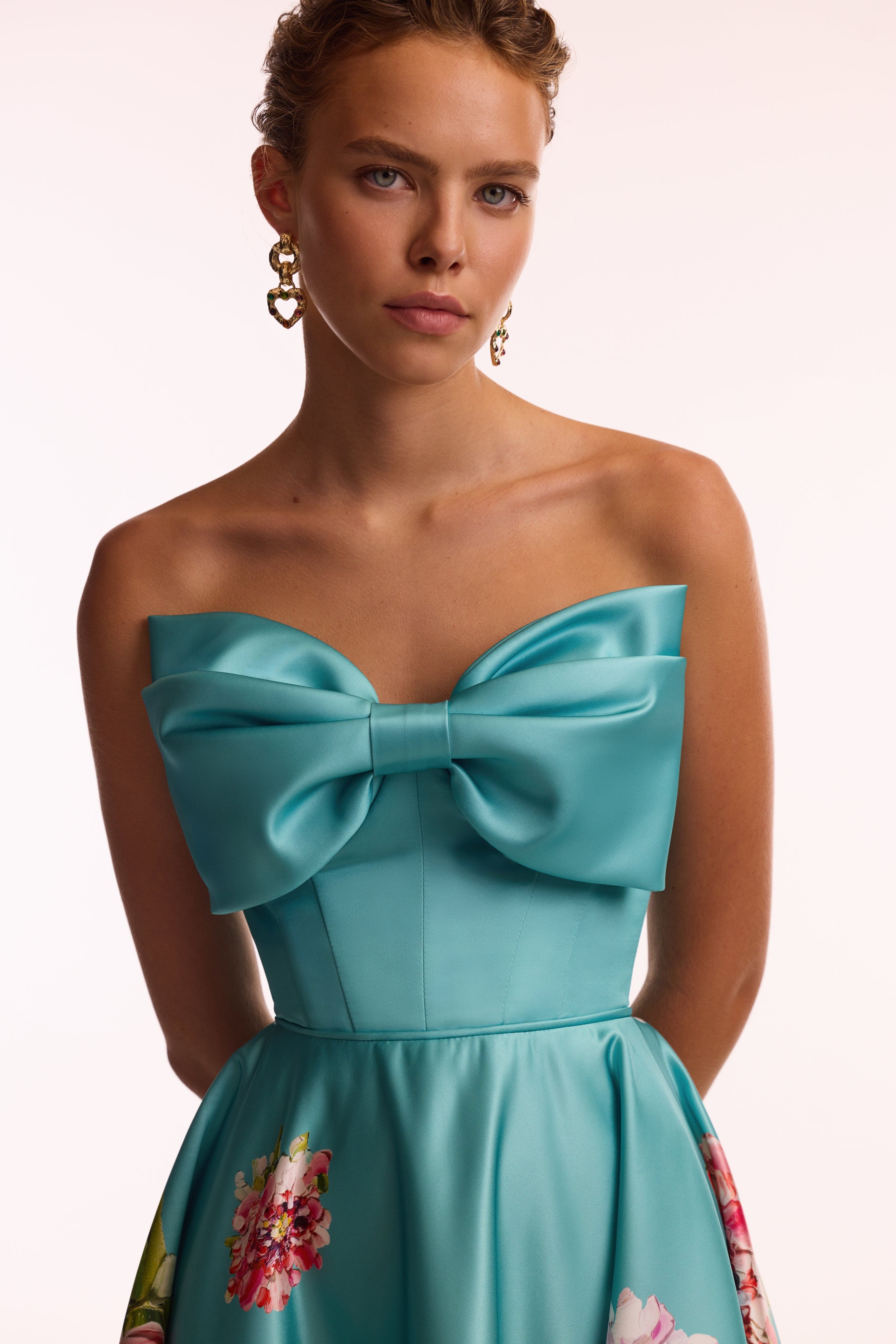 Playful aquamarine floral midi dress with bow, Glow-Up - Image 5