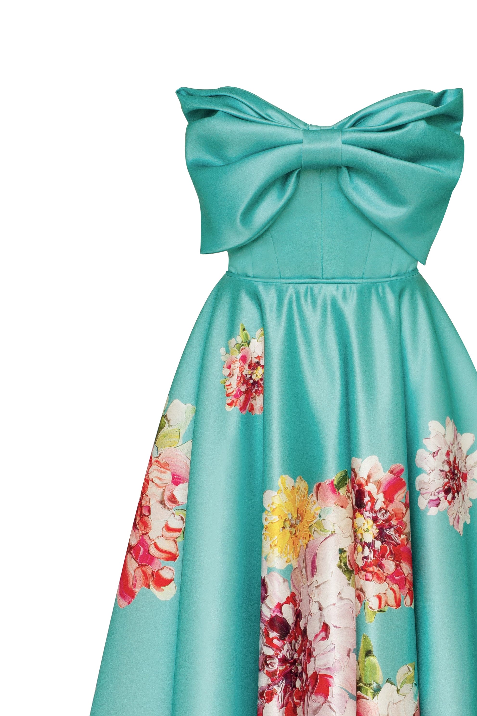 Playful aquamarine floral midi dress with bow, Glow-Up - Image 6