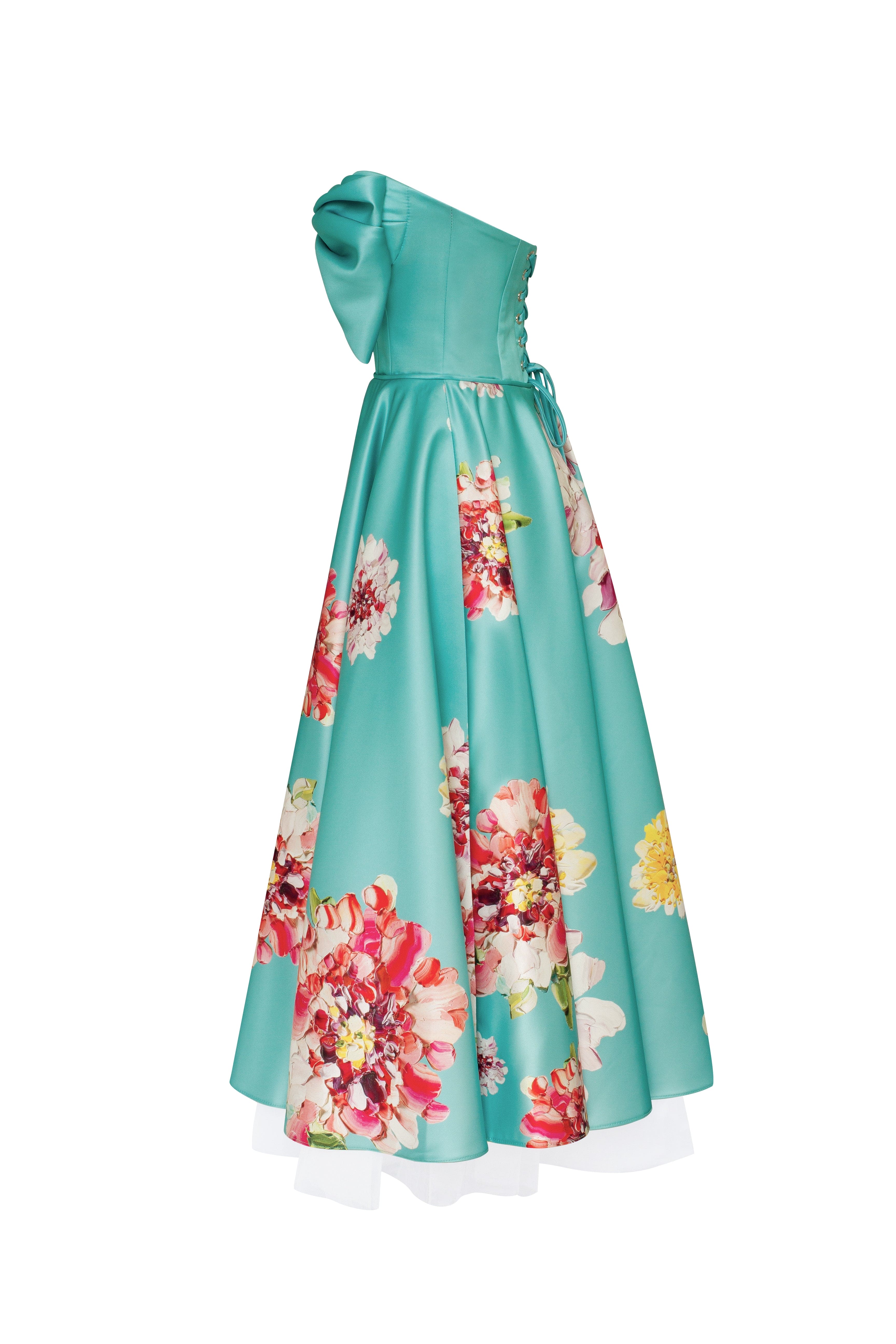 Playful aquamarine floral midi dress with bow, Glow-Up - Image 7