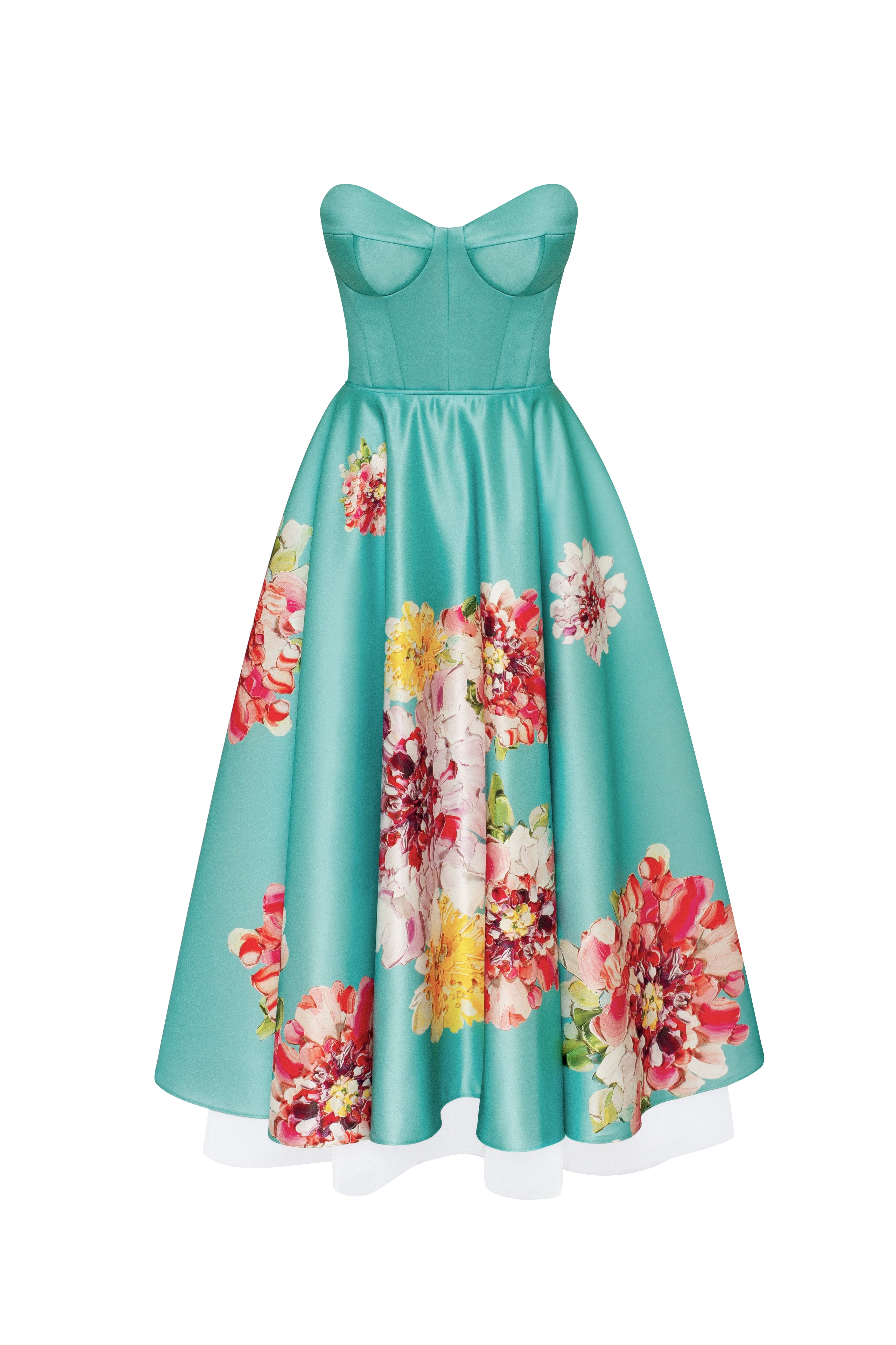 Playful aquamarine floral midi dress with bow, Glow-Up - Image 9