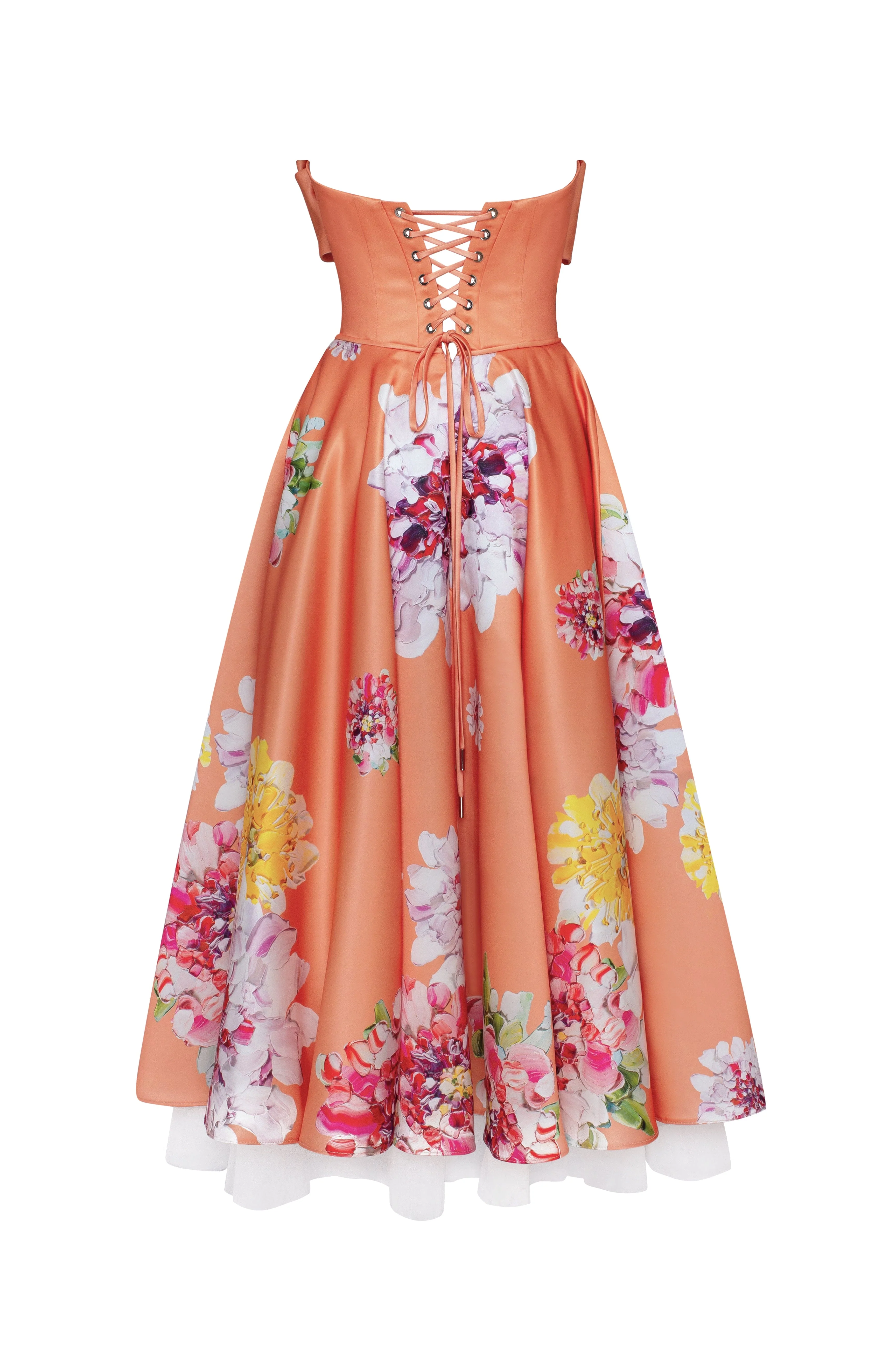 Playful orange floral midi dress with bow, Glow-Up - Image 4