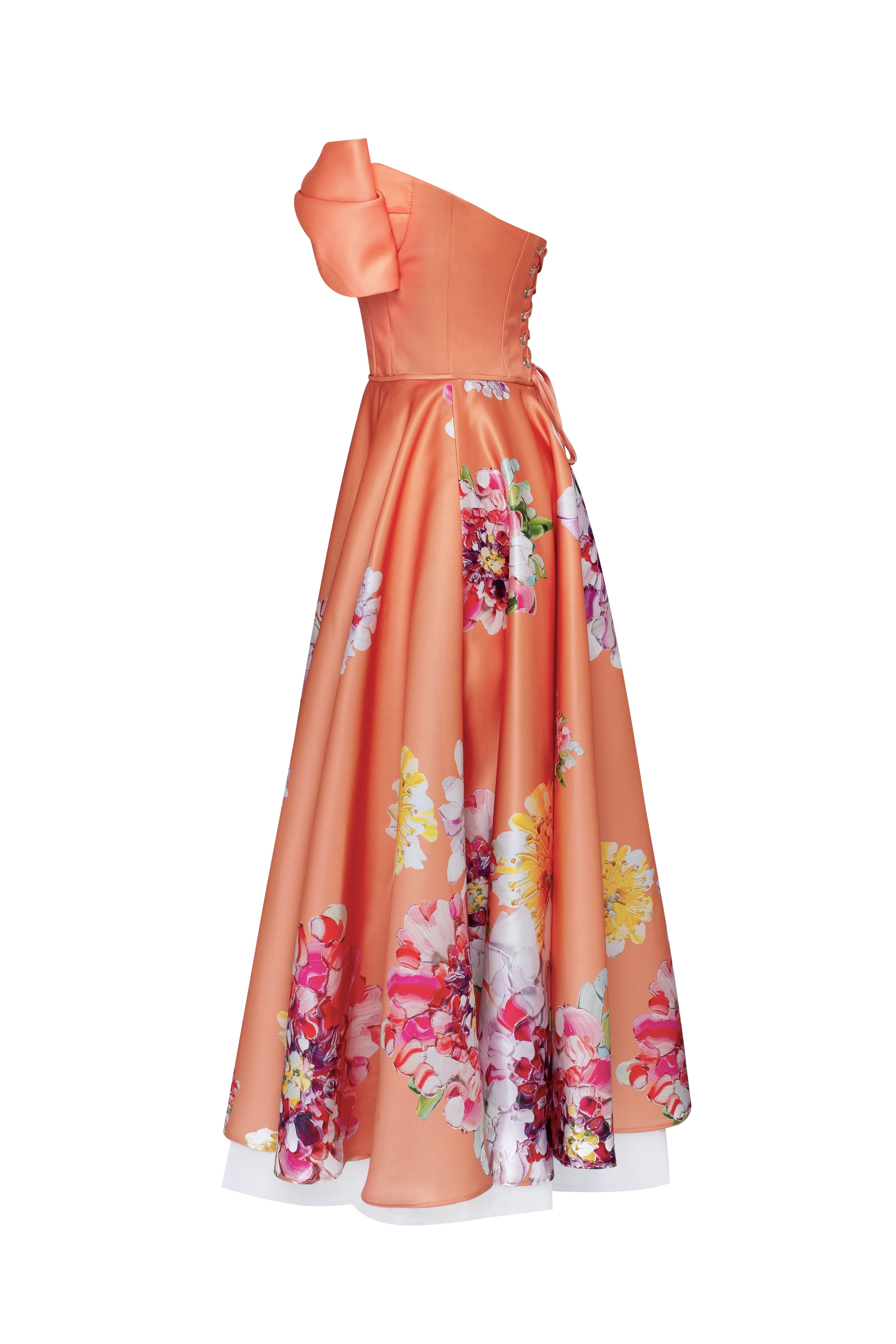 Playful orange floral midi dress with bow, Glow-Up - Image 7