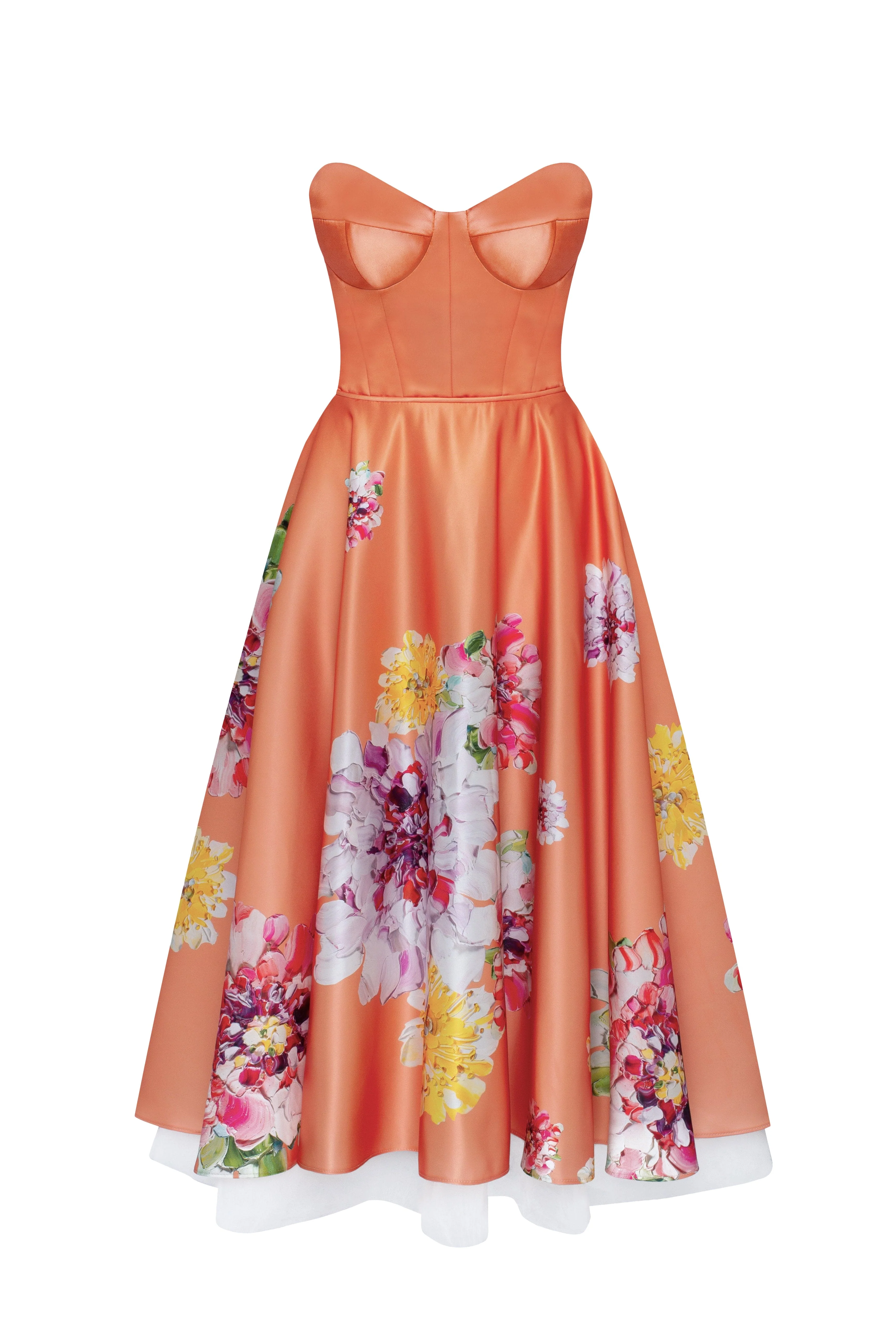 Playful orange floral midi dress with bow, Glow-Up - Image 9