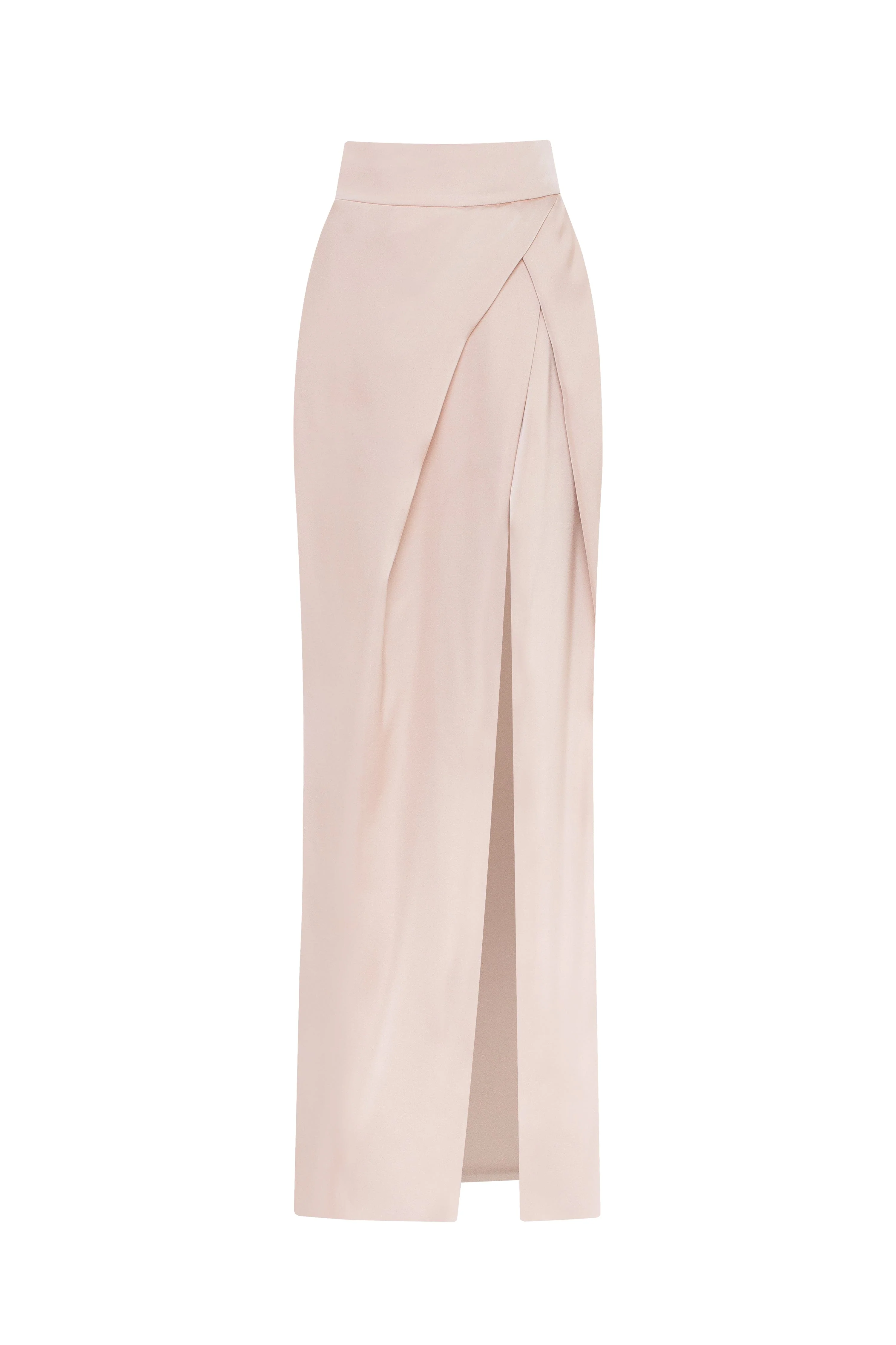 Refined high-waisted maxi satin skirt with a slit, Midnight Walk - Image 2