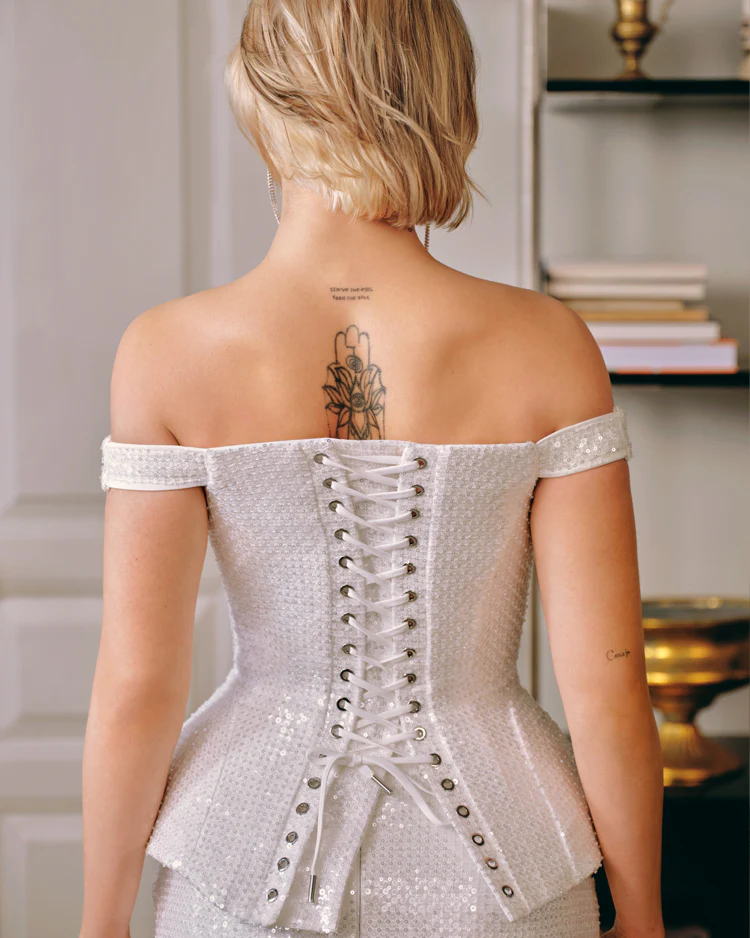 Satin Ivory Corset with Sequins - Image 3