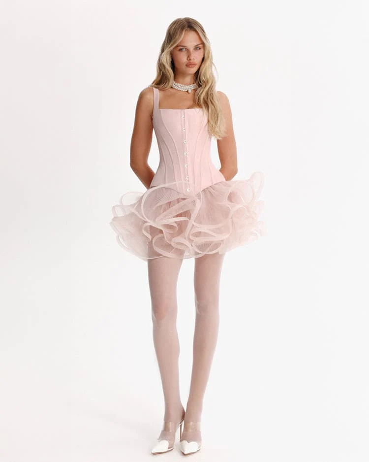Sculptural flower-like pink mini skirt