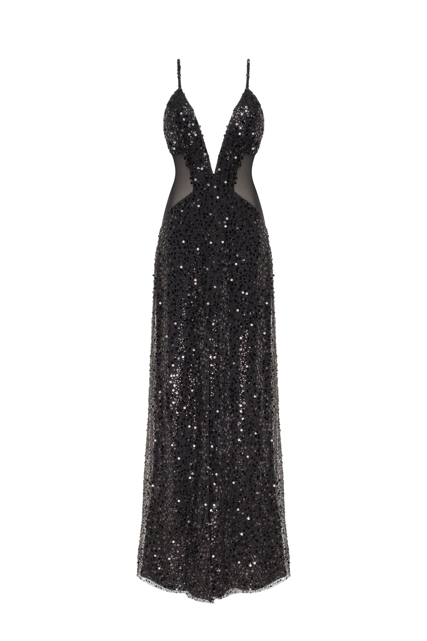 Sexy spaghetti straps black maxi covered in sequins, Smoky Quartz - Image 2