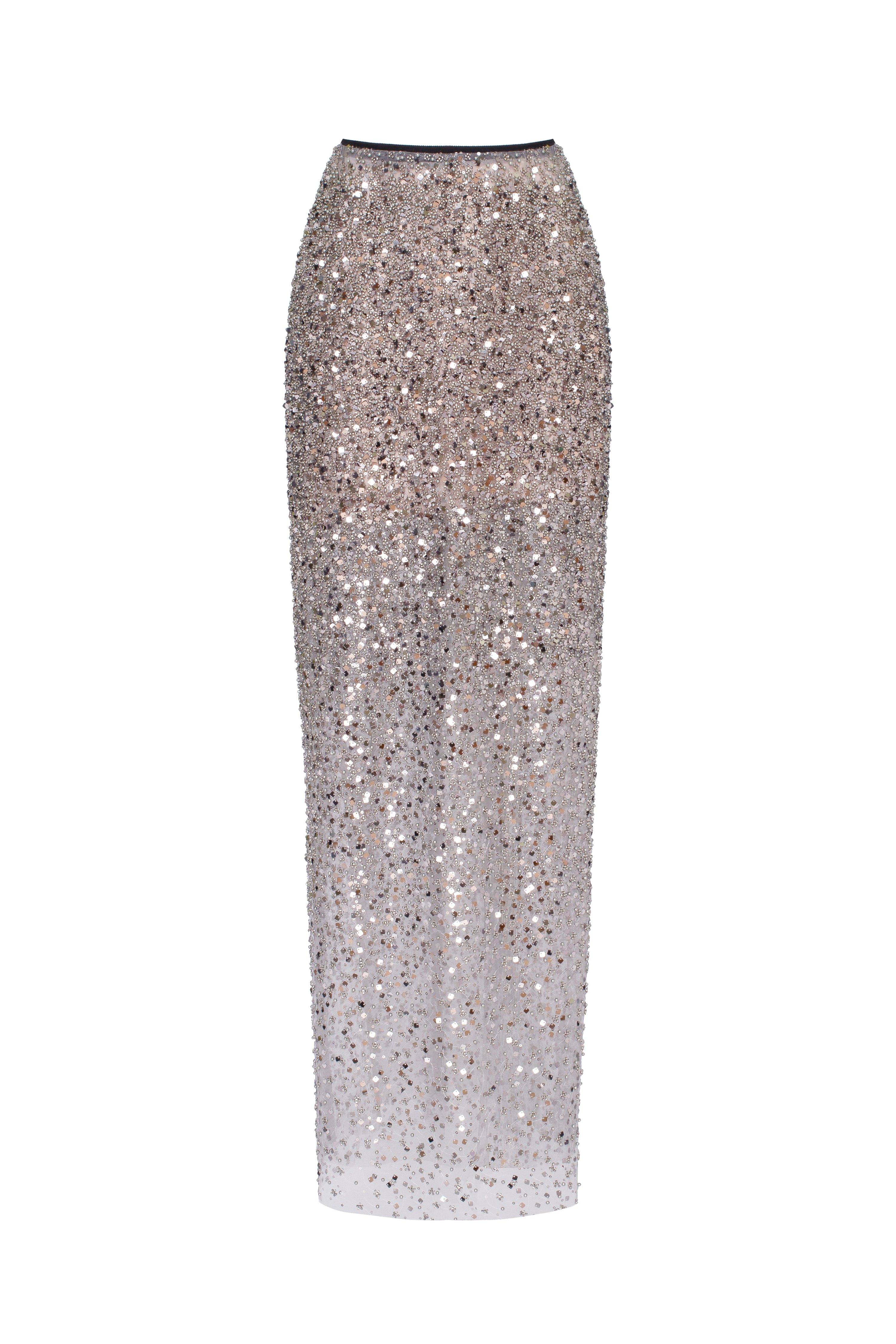 Showstopper fully sequined silver fitted maxi skirt, Midnight Walk - Image 2