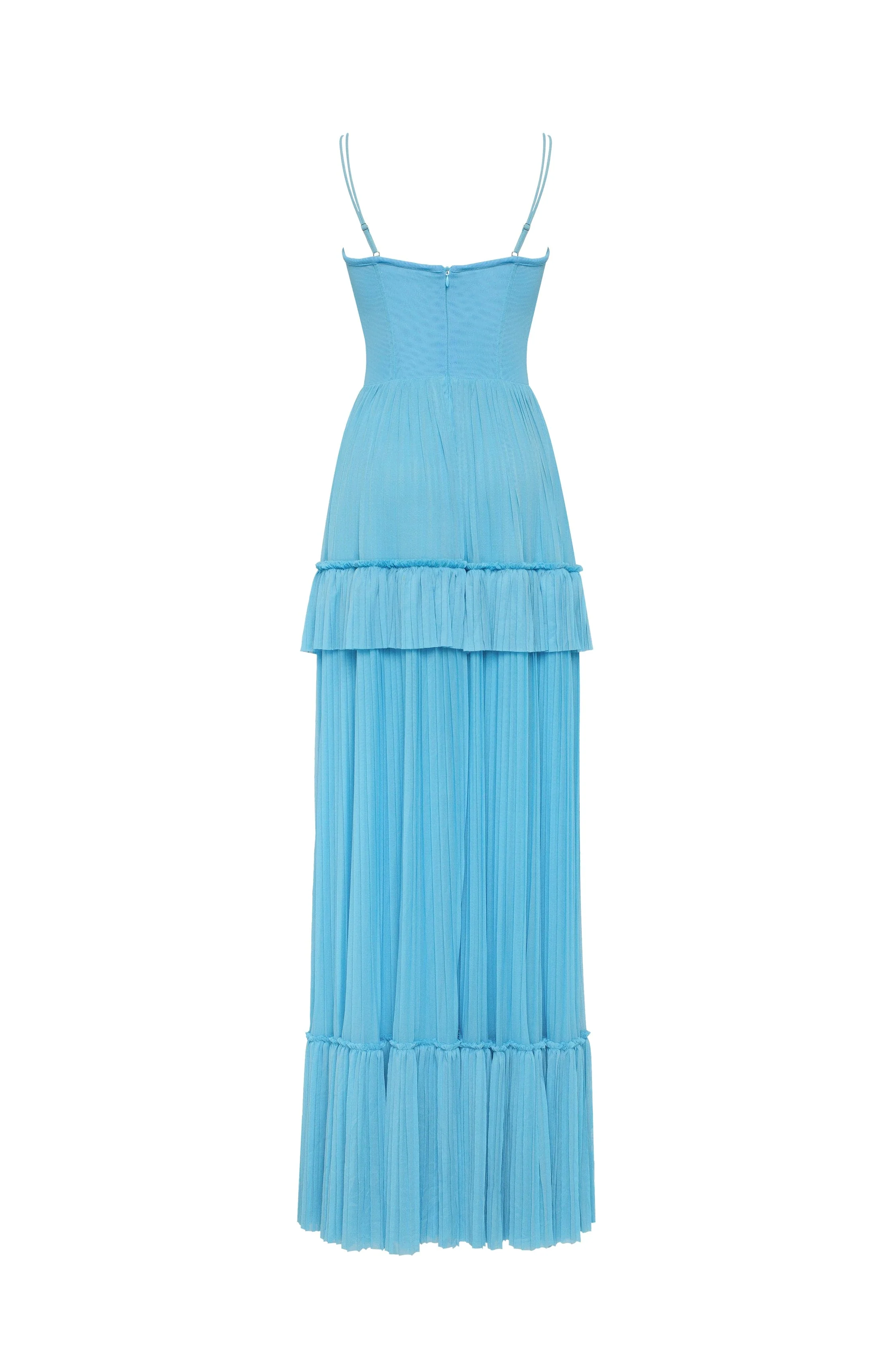 Sky-blue spaghetti strap pleated maxi dress, Garden of Eden - Image 4