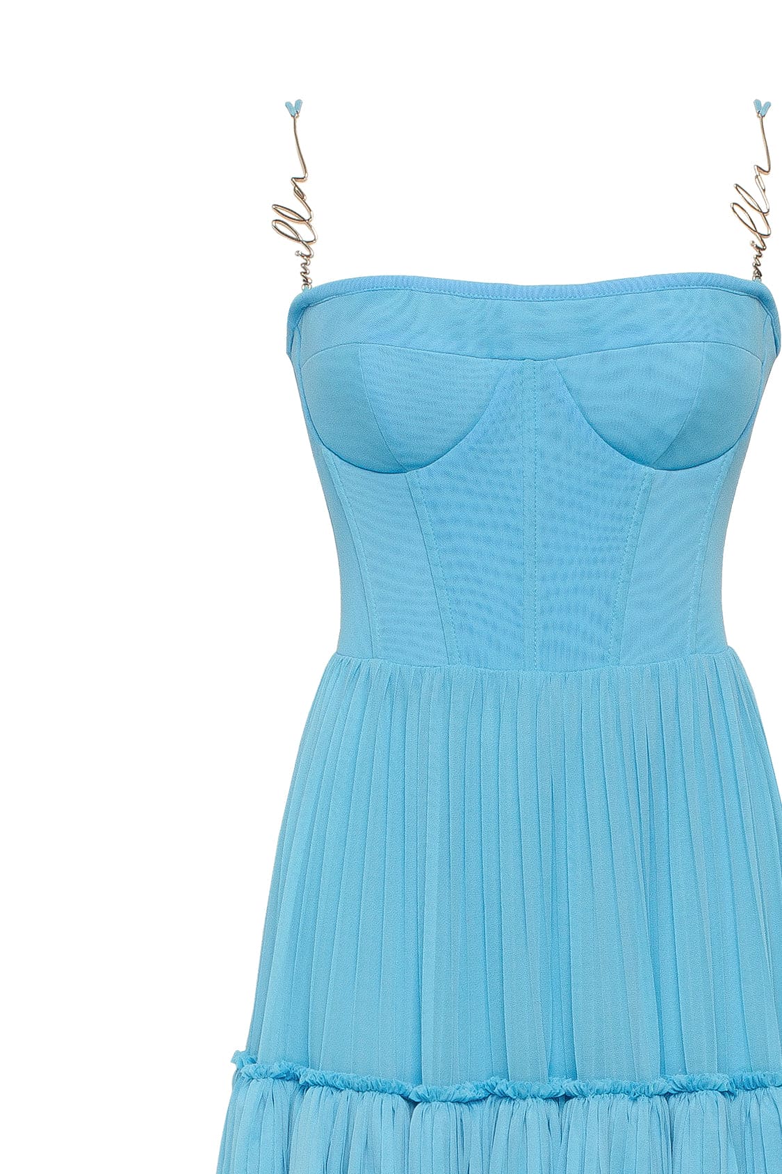 Sky-blue spaghetti strap pleated maxi dress, Garden of Eden - Image 6