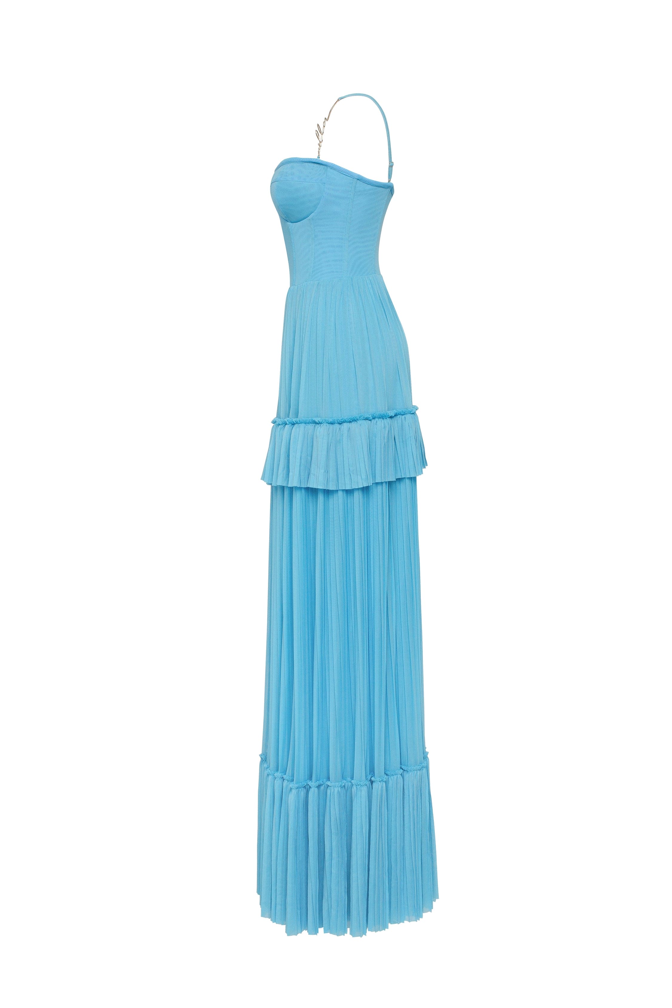 Sky-blue spaghetti strap pleated maxi dress, Garden of Eden - Image 7