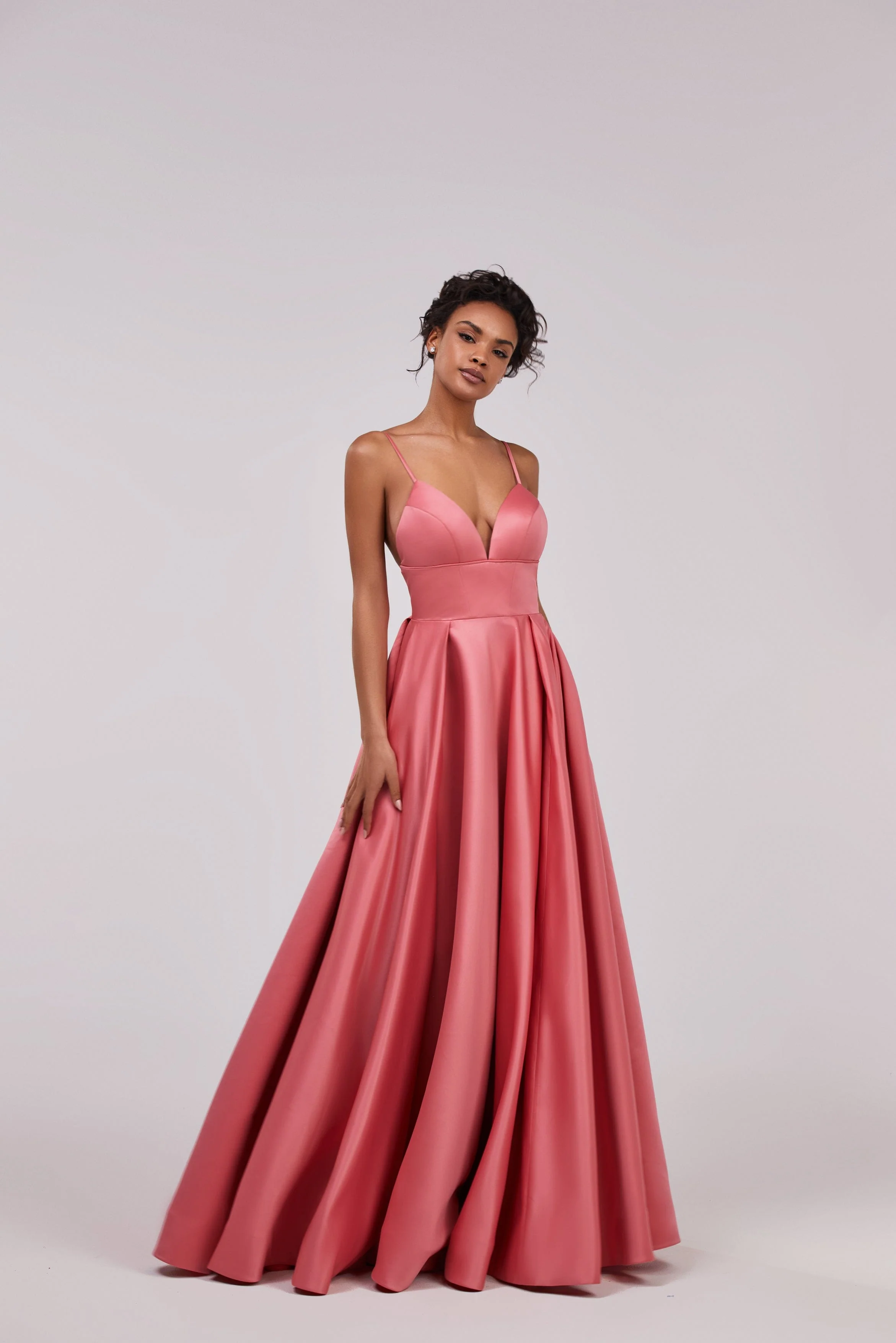 Coral Spaghetti strap ball dress with open back