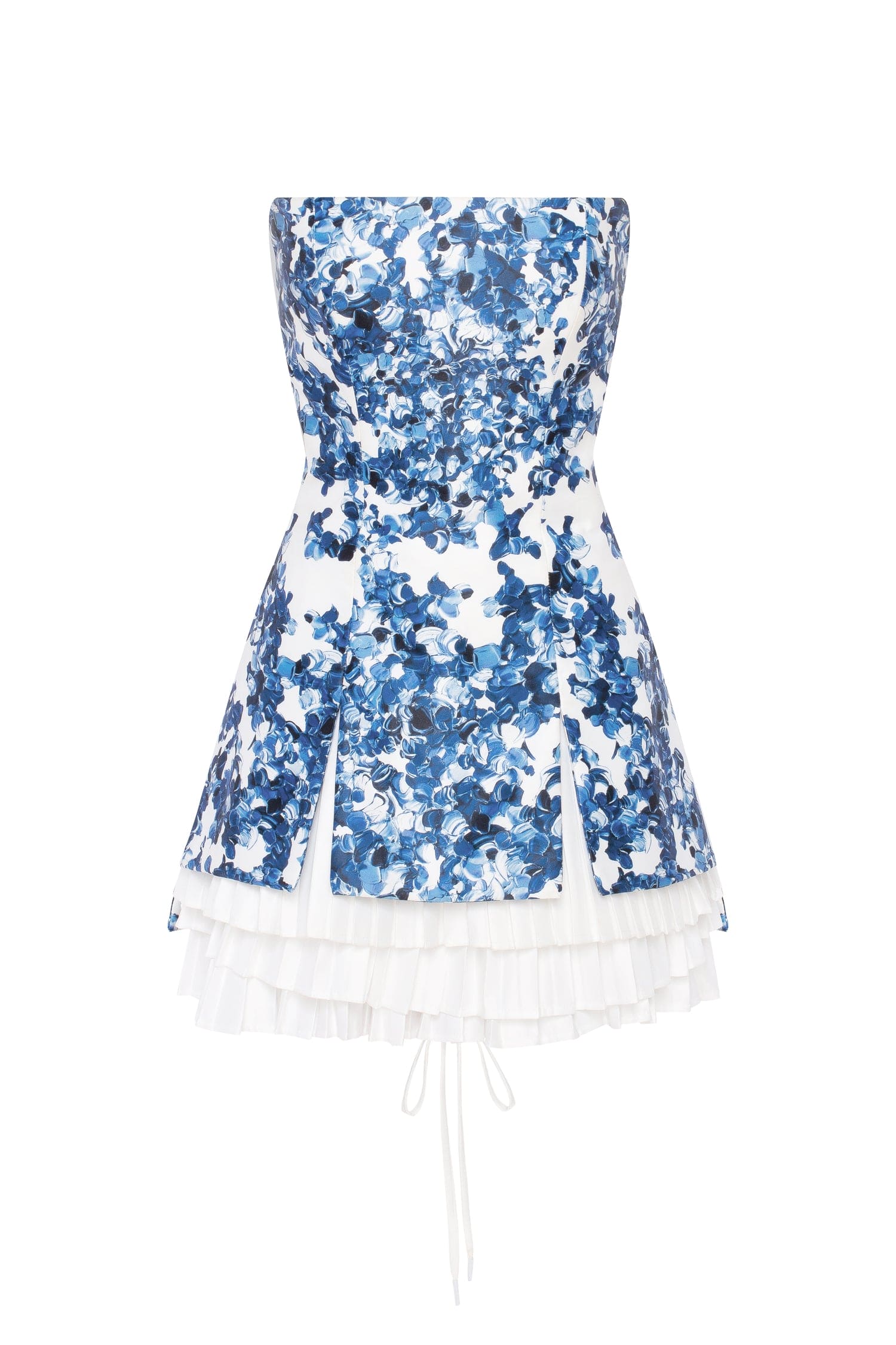Strapless blue hydrangea mini dress with accent lacing - Image 2