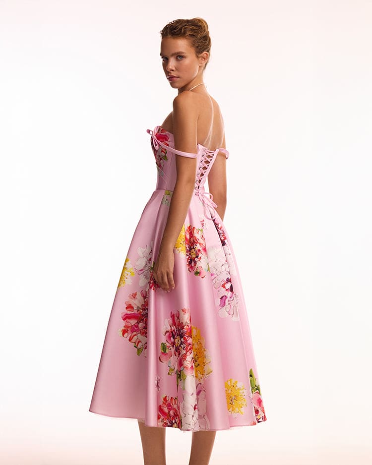 Tea-length pastel pink floral dress, Glow-Up - Image 3