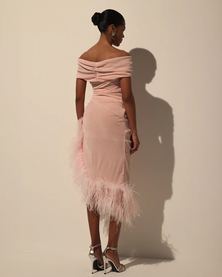 Velvet Dress with Feathers - Image 3