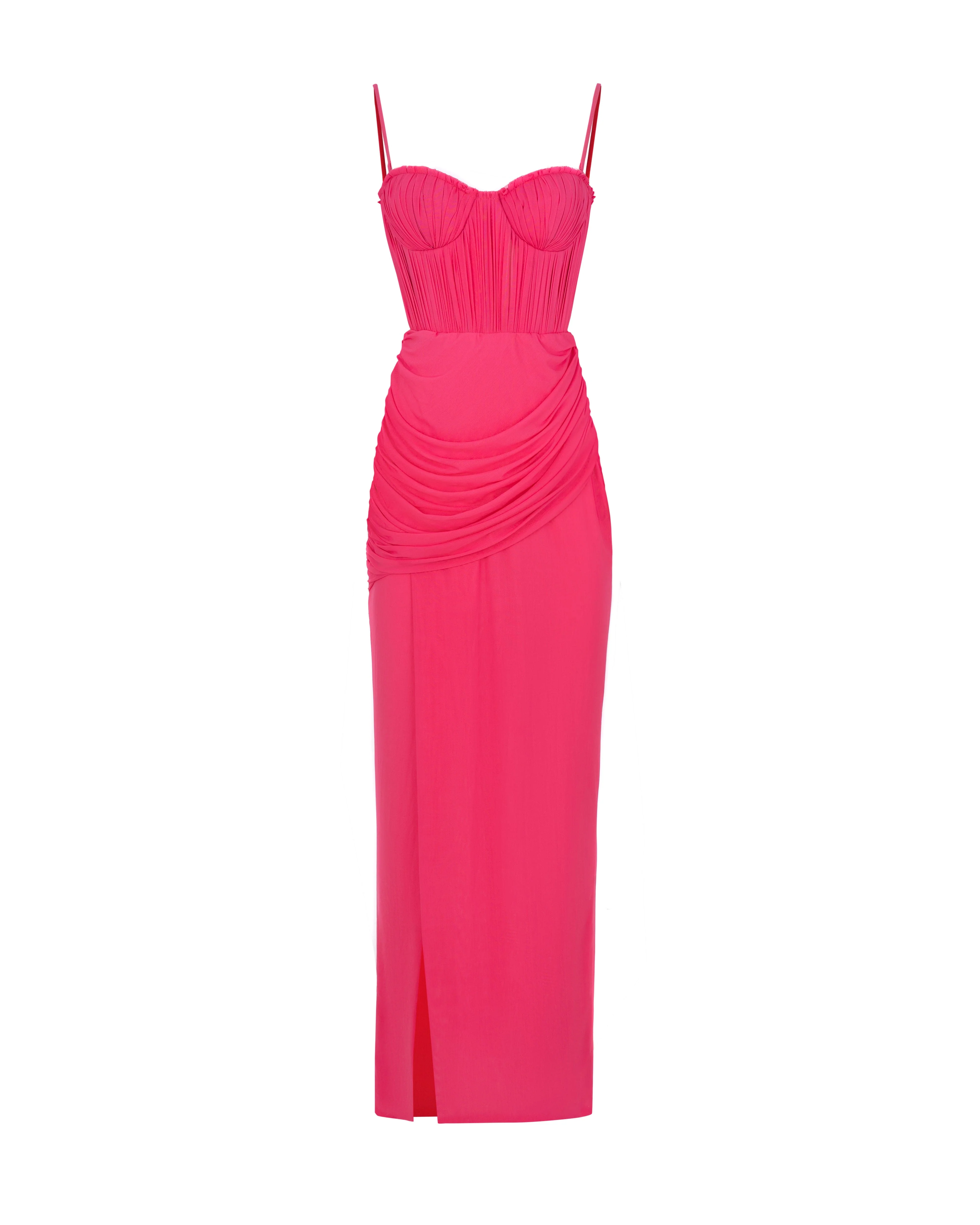 Vibrant pink bustier maxi dress - Image 2