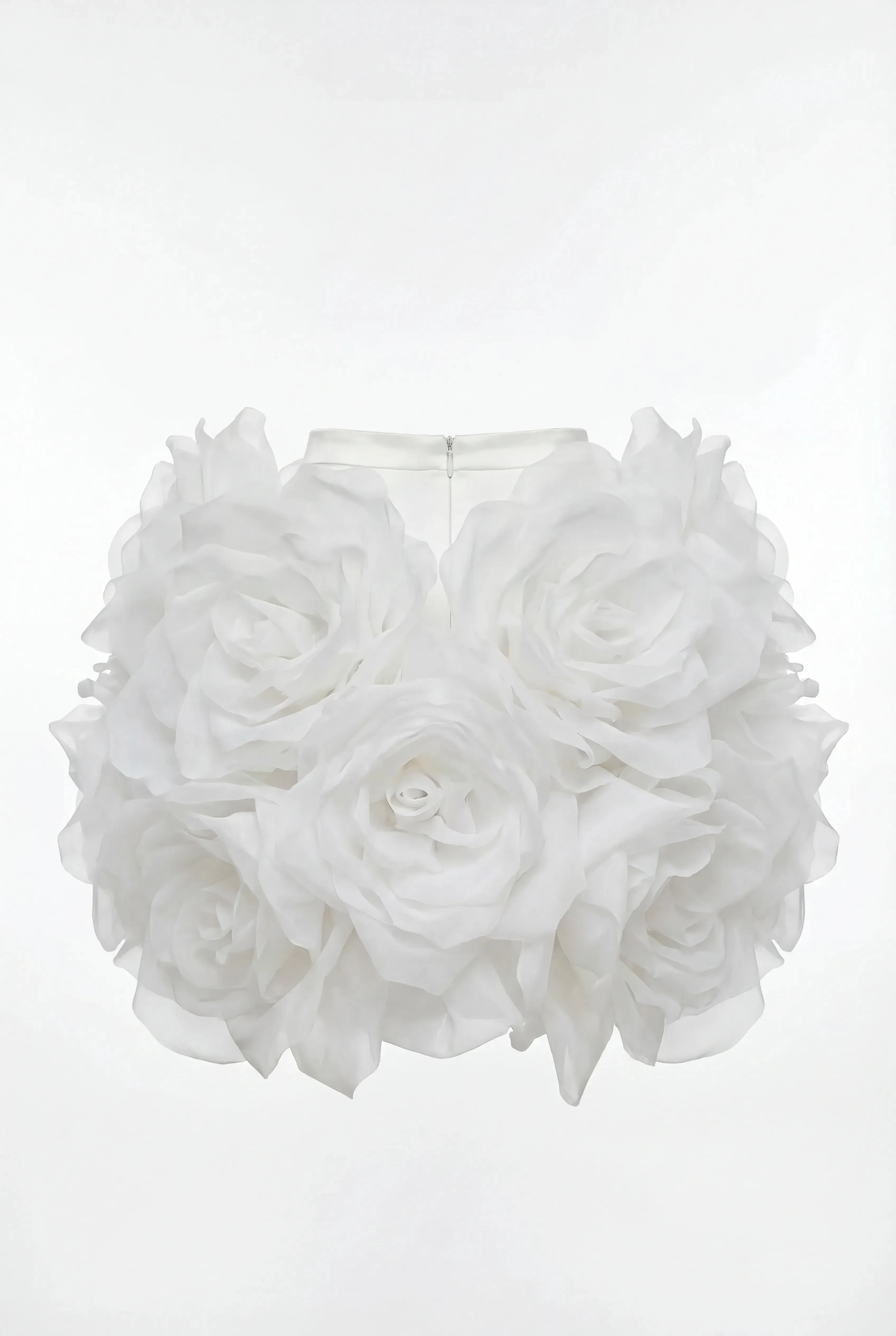 White Mini Skirt with Organza Flowers - Image 4