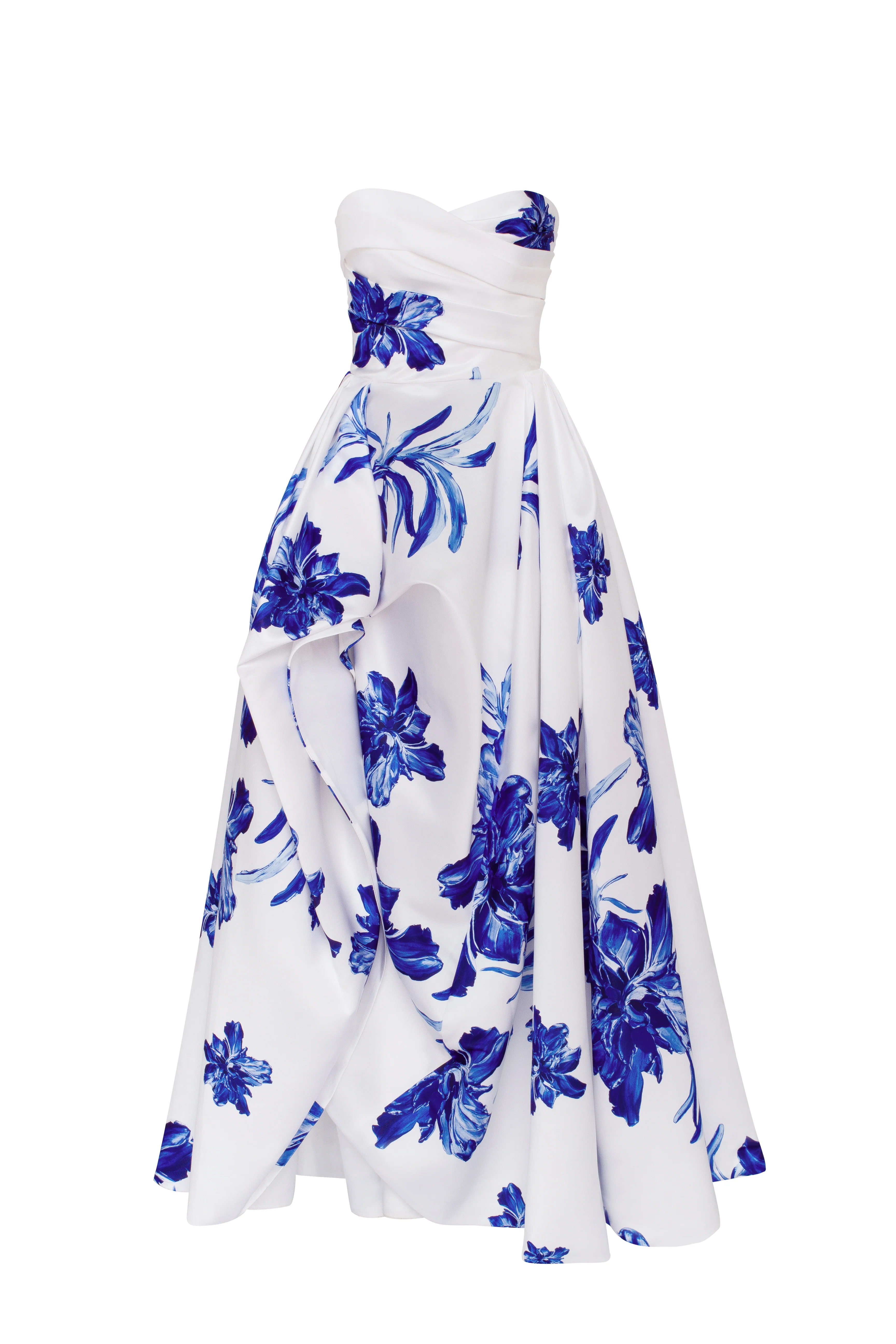 Wonderful white A-line maxi dress with blue flowers, Glow-Up - Image 2