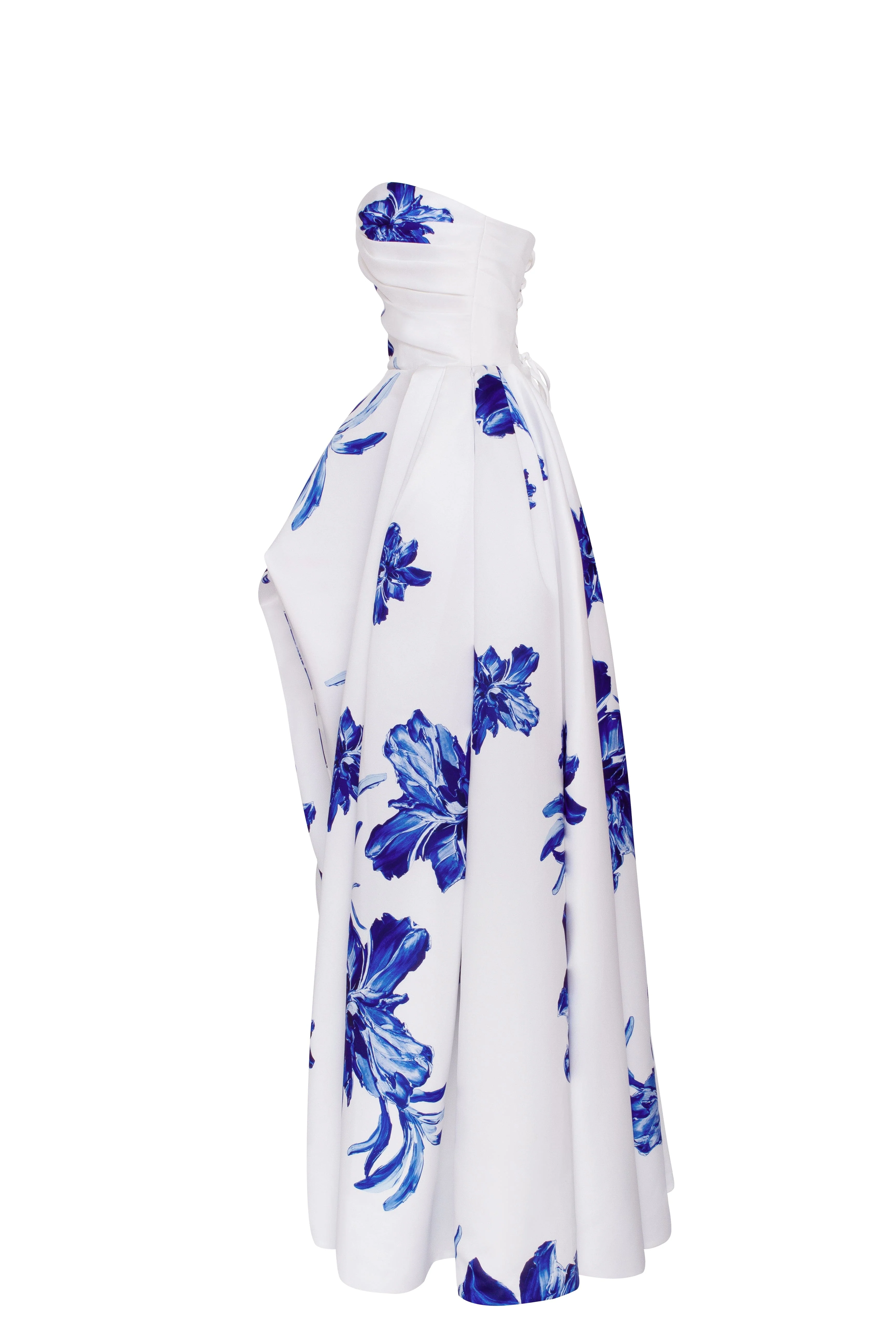 Wonderful white A-line maxi dress with blue flowers, Glow-Up - Image 8